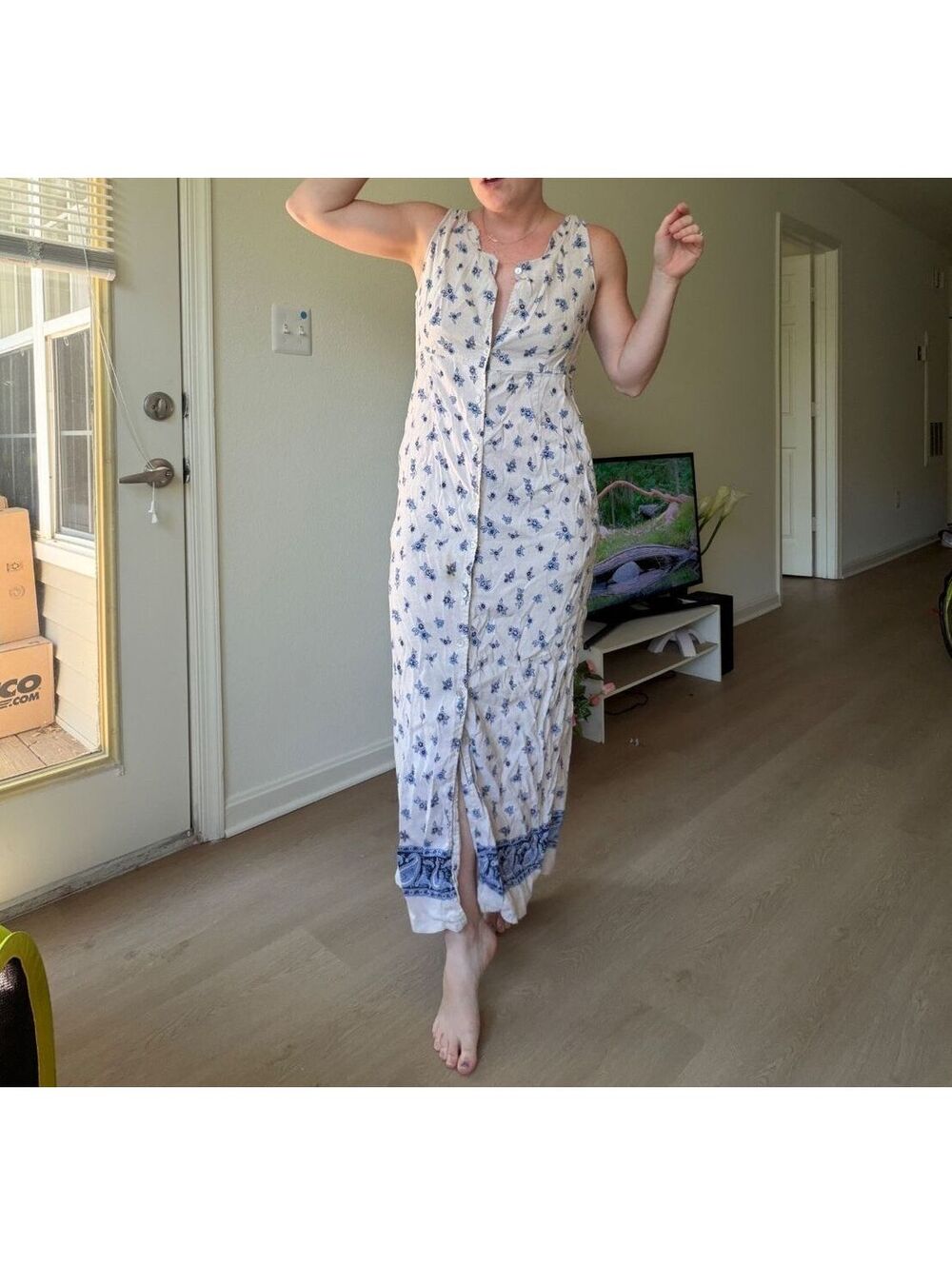 Vintage 90s button up maxi dress cottagecore